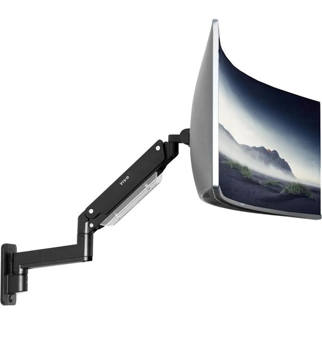 VIVO Premium Aluminum Heavy Duty Monitor Arm for Ultrawide Screens up to 49 inches and 20 kg, Single Wall Mount, Pneumatic Height, Max VESA 100x100, Black, MOUNT-V101G1 - Image 1