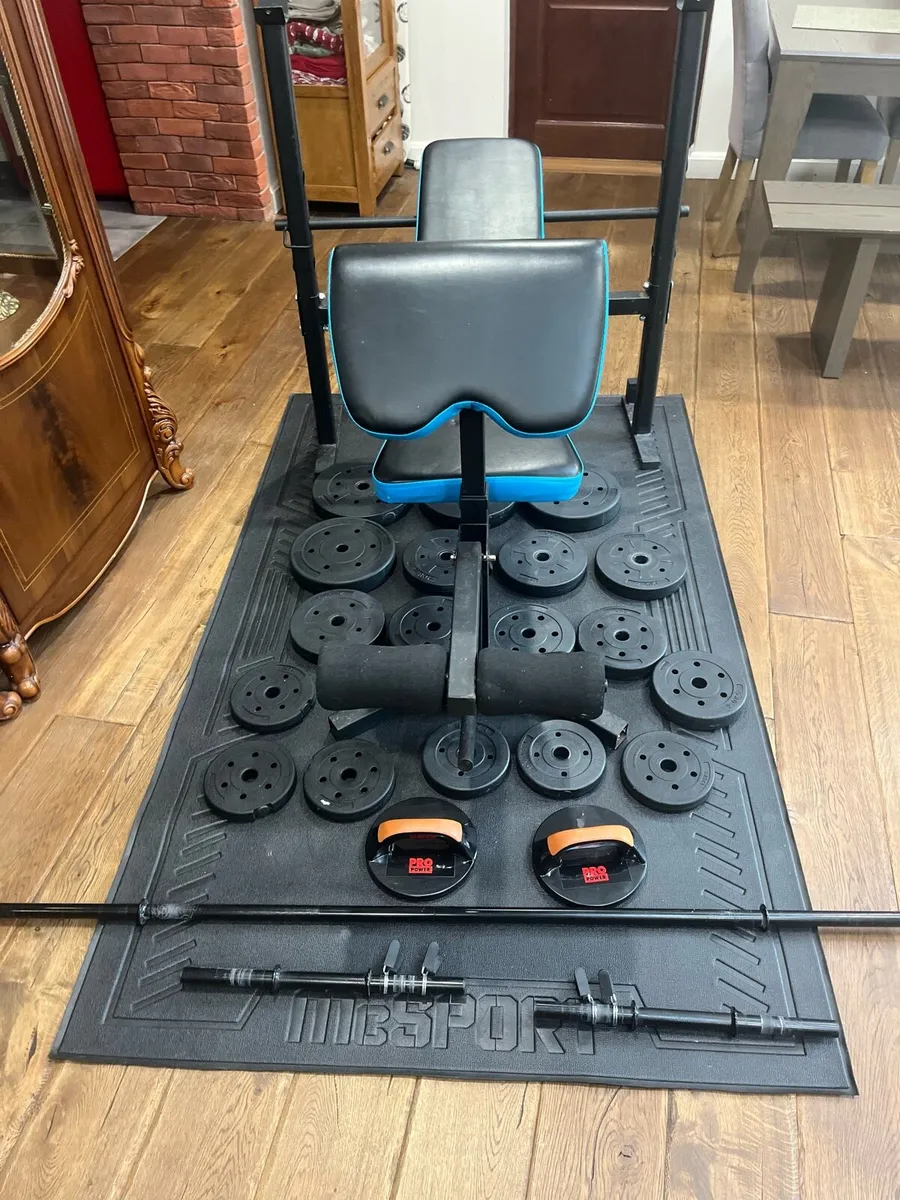 Bench barbell dumbbells and weights - Image 1