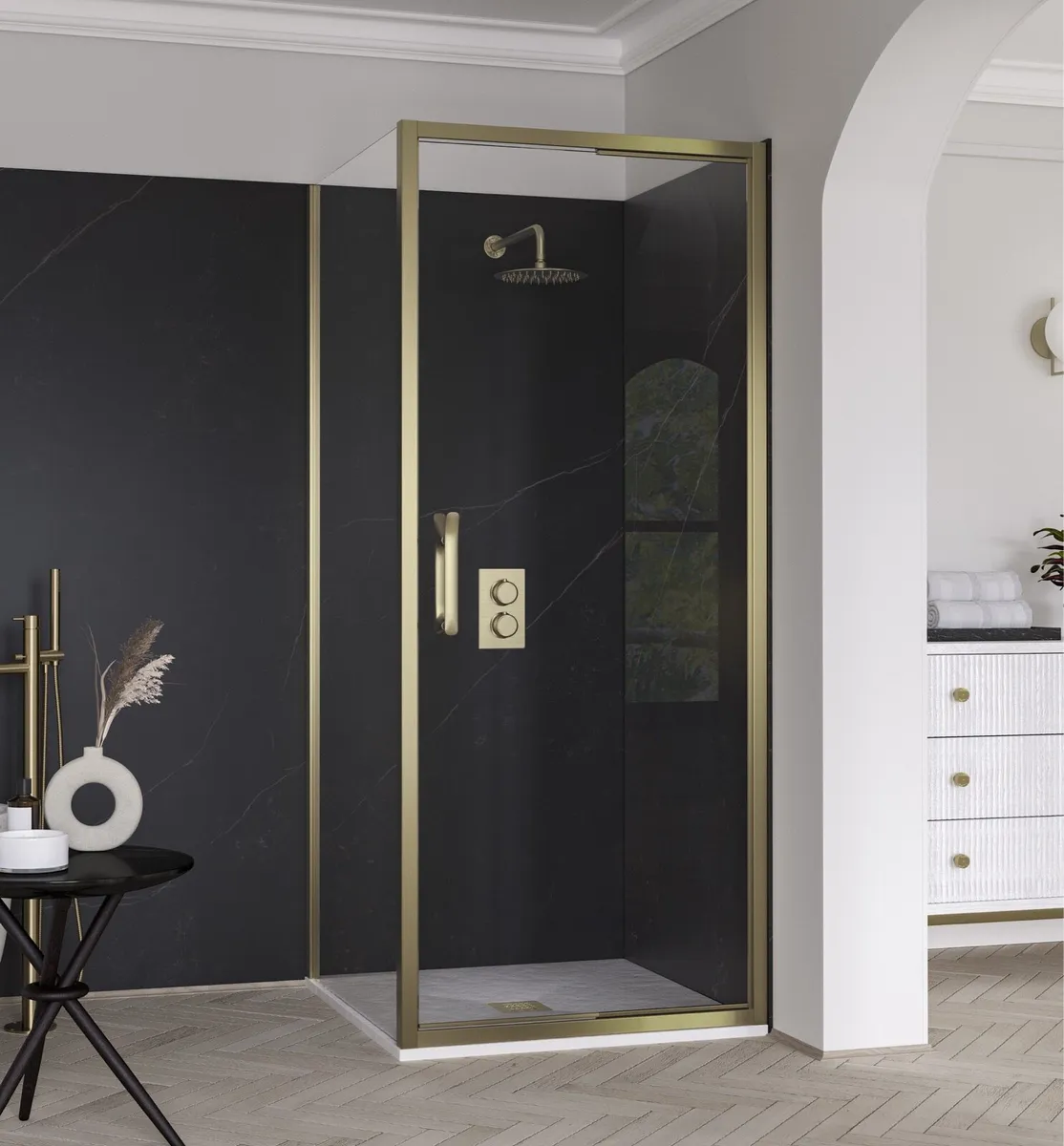 Brass Shower Door & Panel - Image 1