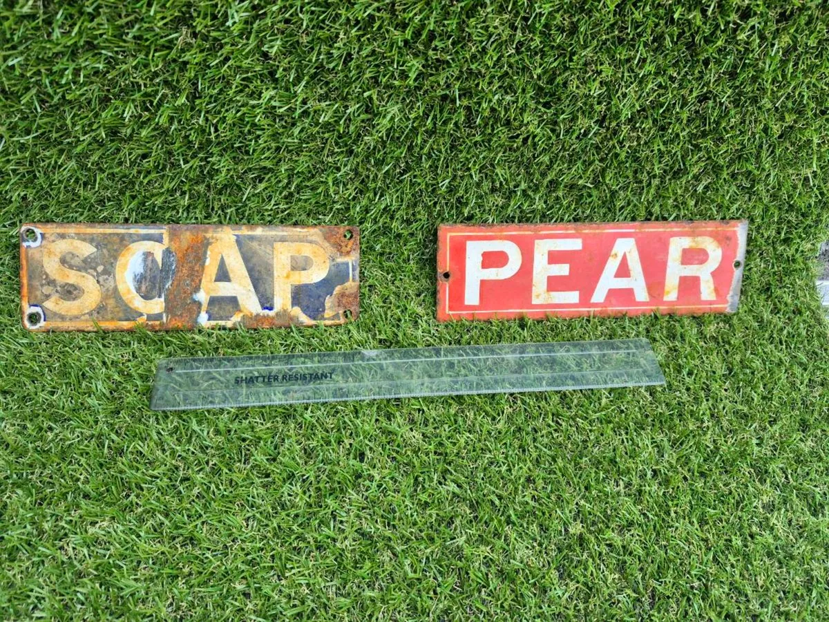 Pear and Soap enamel tram signs - Image 1