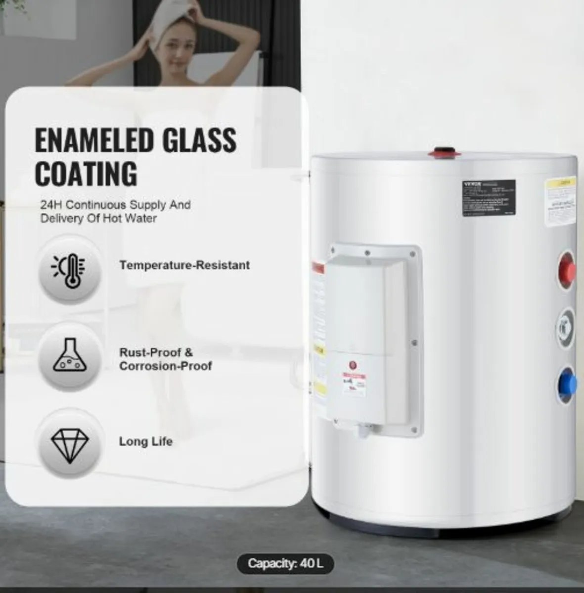 Electric Water Heater, 10 Gallon Tank Instant Hot - Image 2