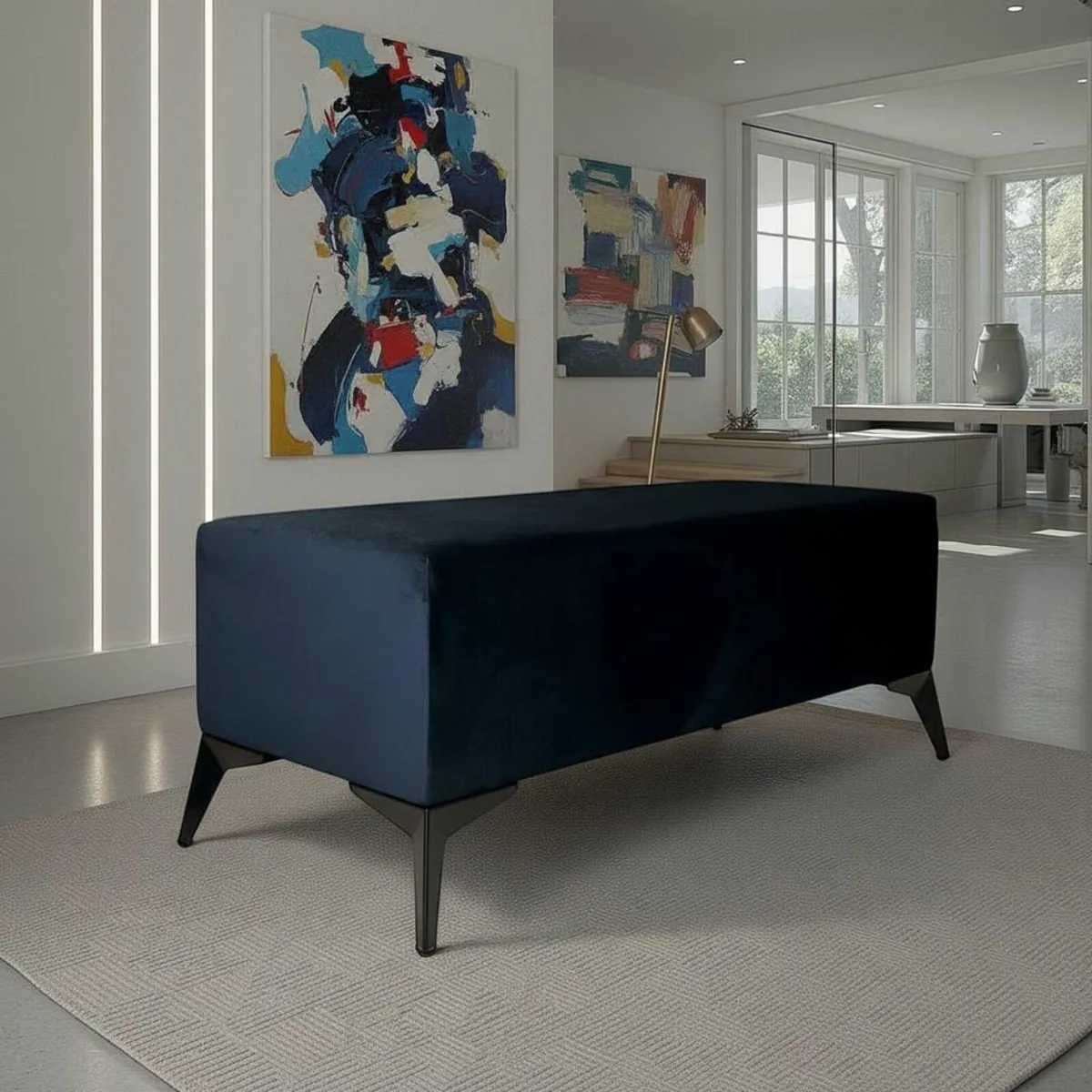 Handmade Velvet Bench with Gold Metal Legs - Image 2