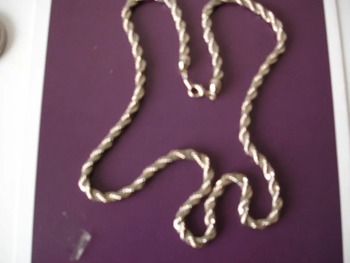 Thick Silver Tone Metal Twisted Rope Necklace 1970 - Image 1