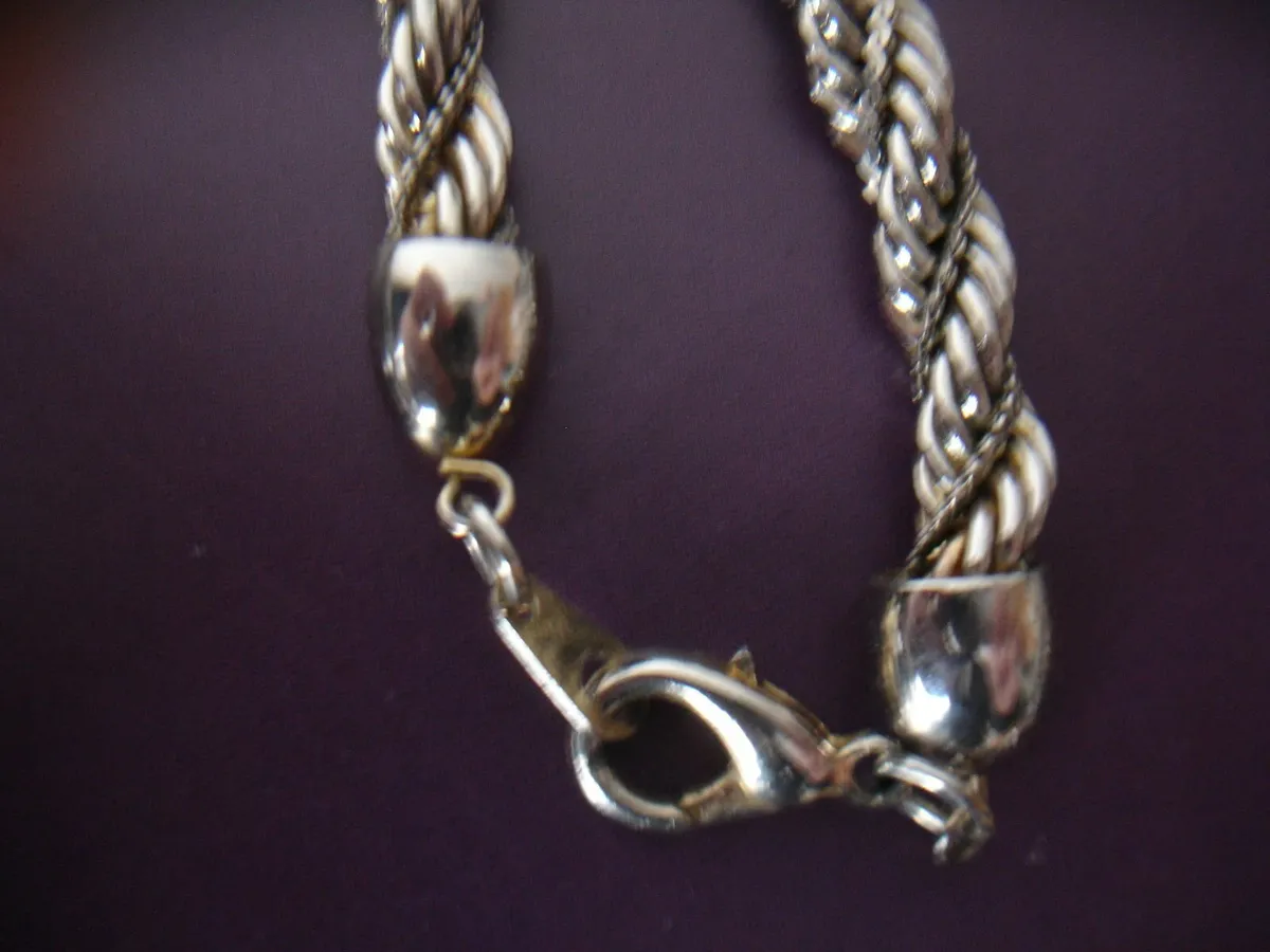 Thick Silver Tone Metal Twisted Rope Necklace 1970 - Image 2