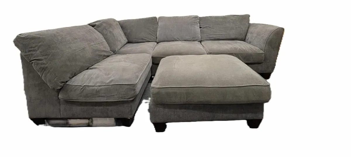 Grey L-Shaped Sofa + Footstool – Must Go Fast - Image 3