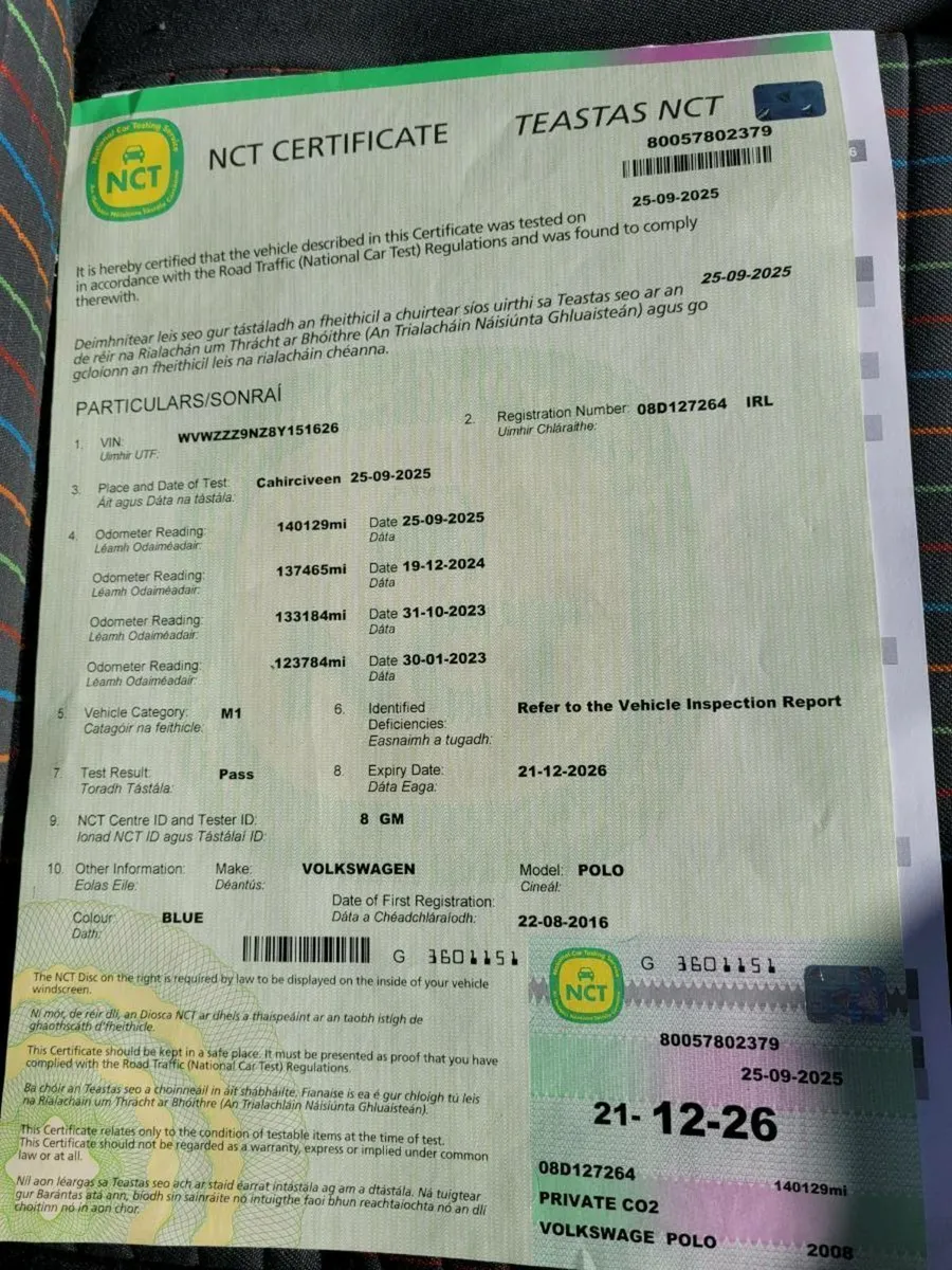 08 volkswagon polo. NCT till 21/12/26.Tax 01/26 - Image 2