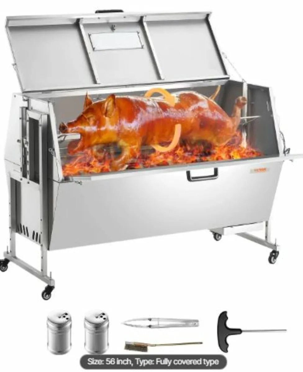60W Rotisserie Grill with Hooded Cover, 56 Inch - Image 1
