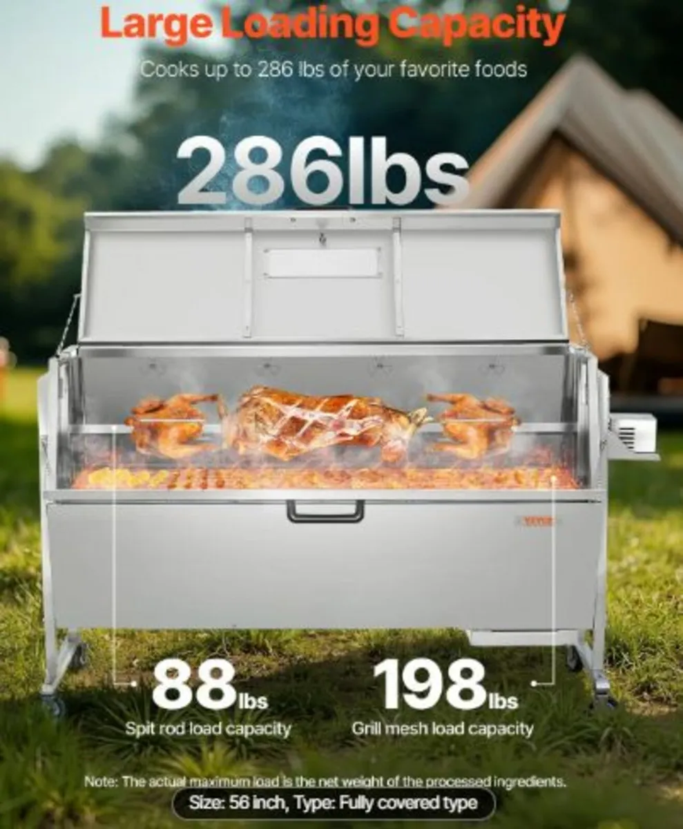 60W Rotisserie Grill with Hooded Cover, 56 Inch - Image 2