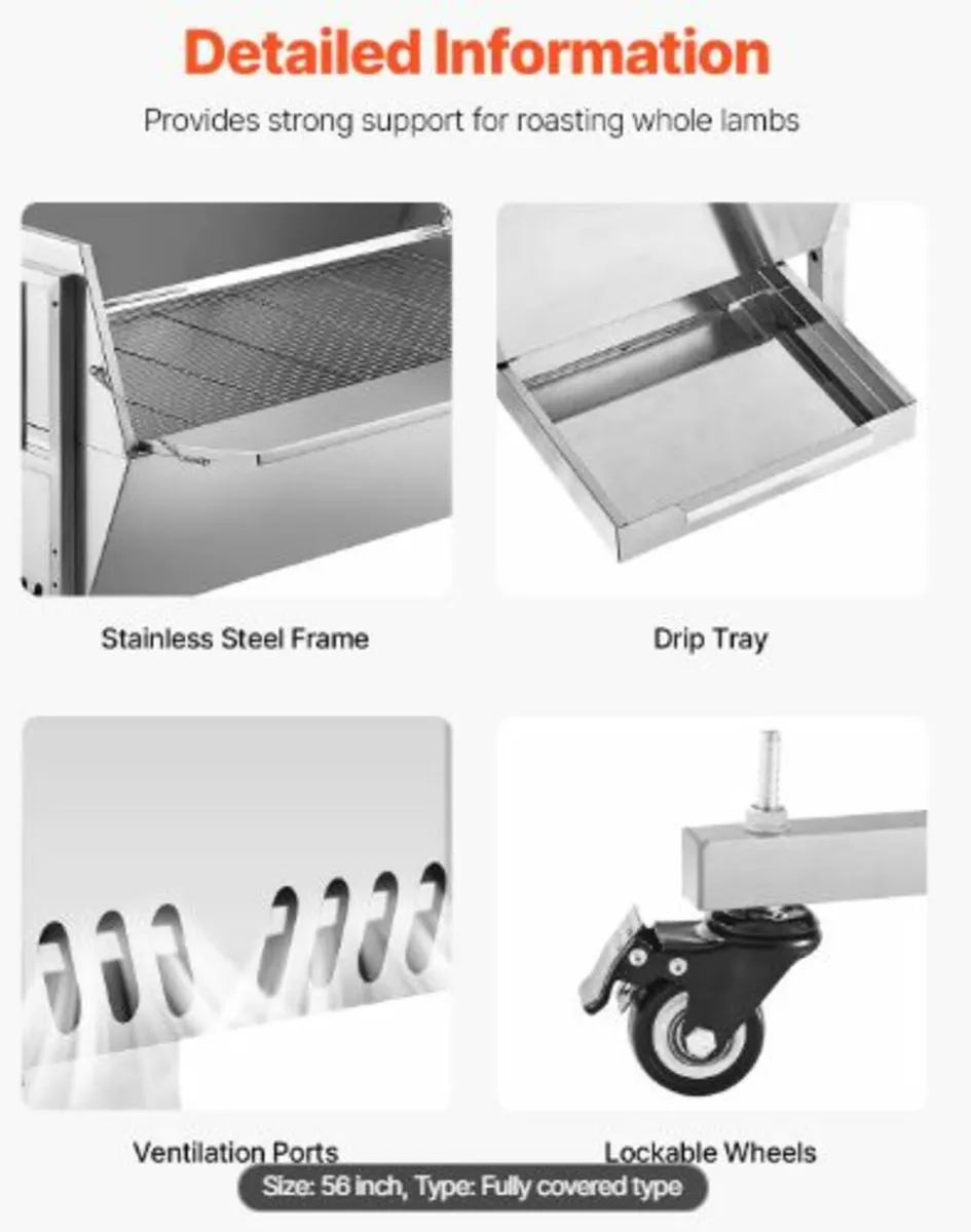 60W Rotisserie Grill with Hooded Cover, 56 Inch - Image 3