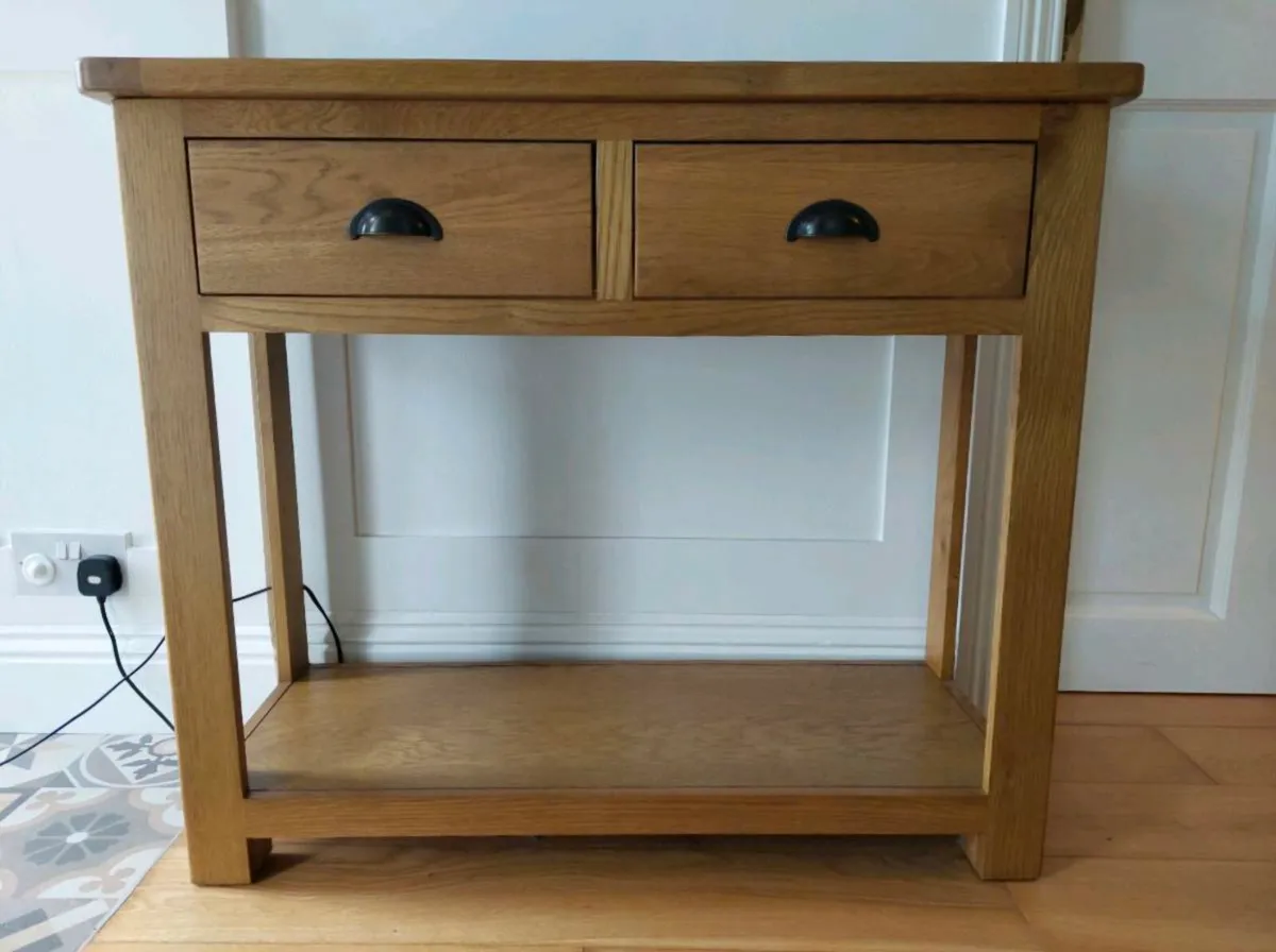 Solid Oak Double Console and Nest of Tables - Image 1