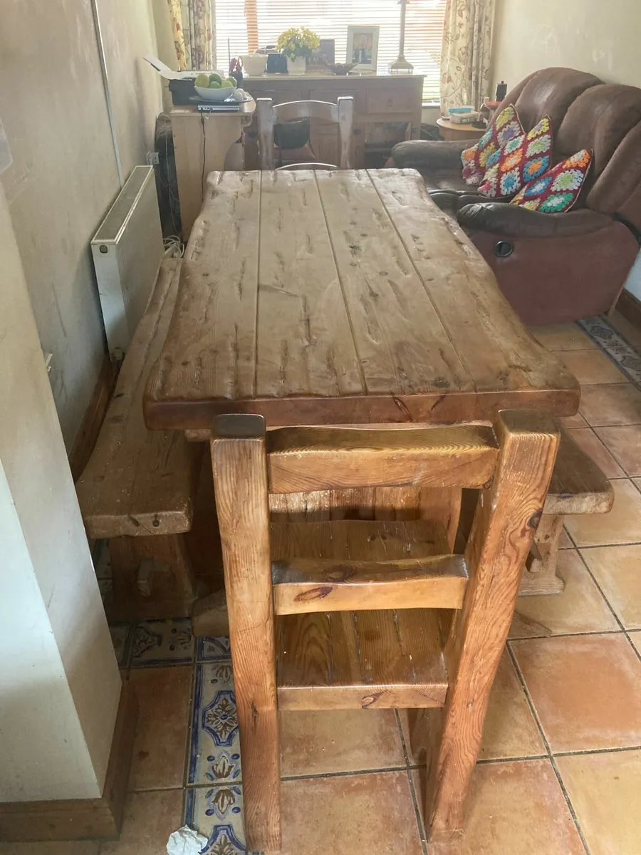 Rustic Wooden Table & Benches - Image 1