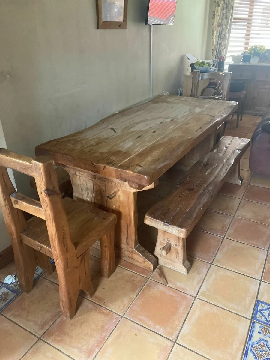 Rustic Wooden Table & Benches - Image 2