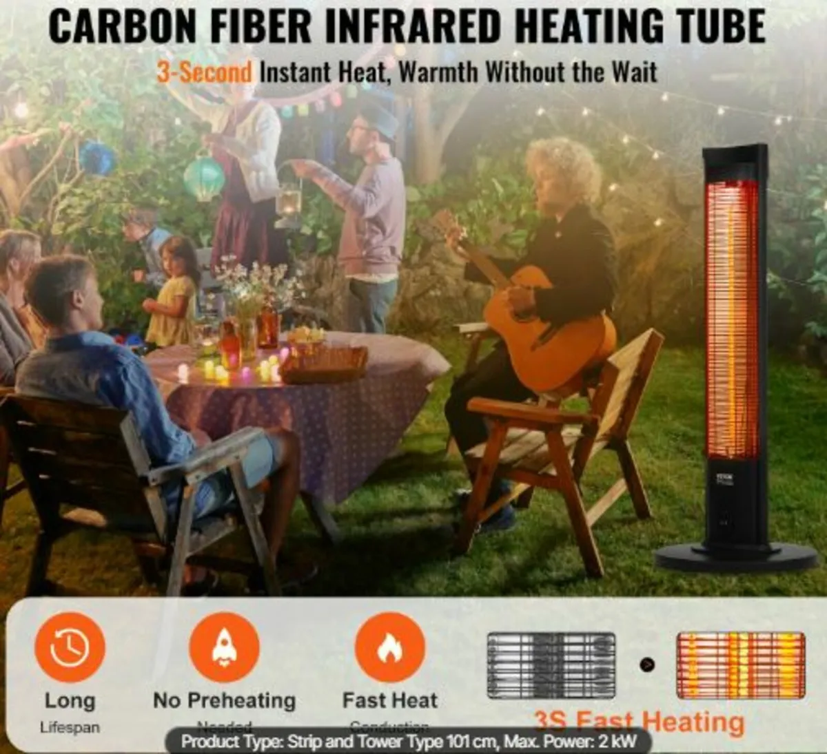 Infrared Heater, 2000W Remote Control Electric - Image 2