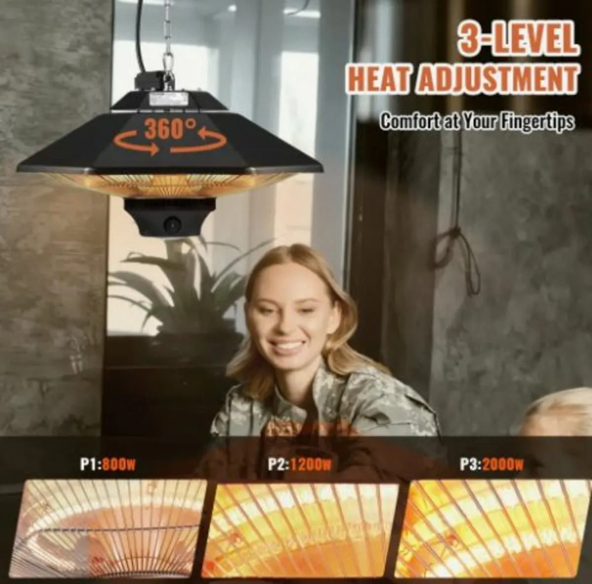 Hanging Patio Heater,2000W Remote Control Outdoor - Image 2
