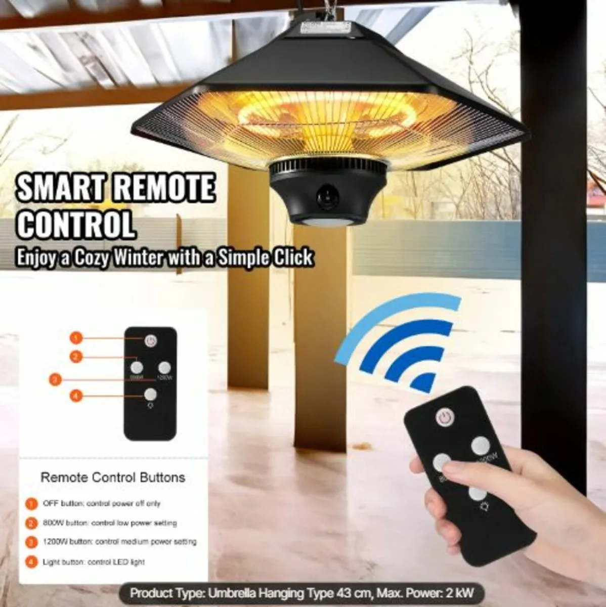 Hanging Patio Heater,2000W Remote Control Outdoor - Image 4