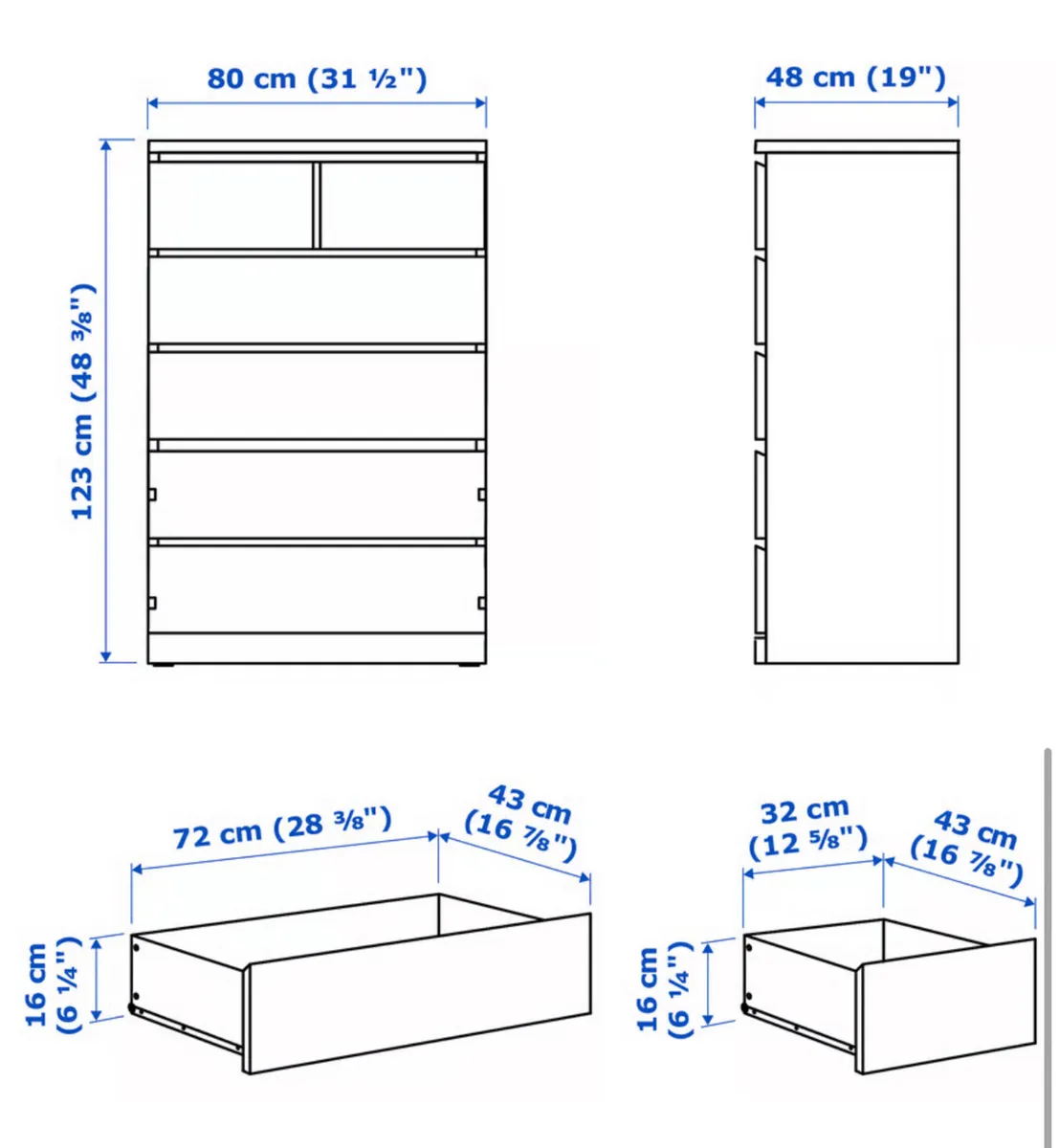 White IKEA Malm Chest of Drawers - Image 2