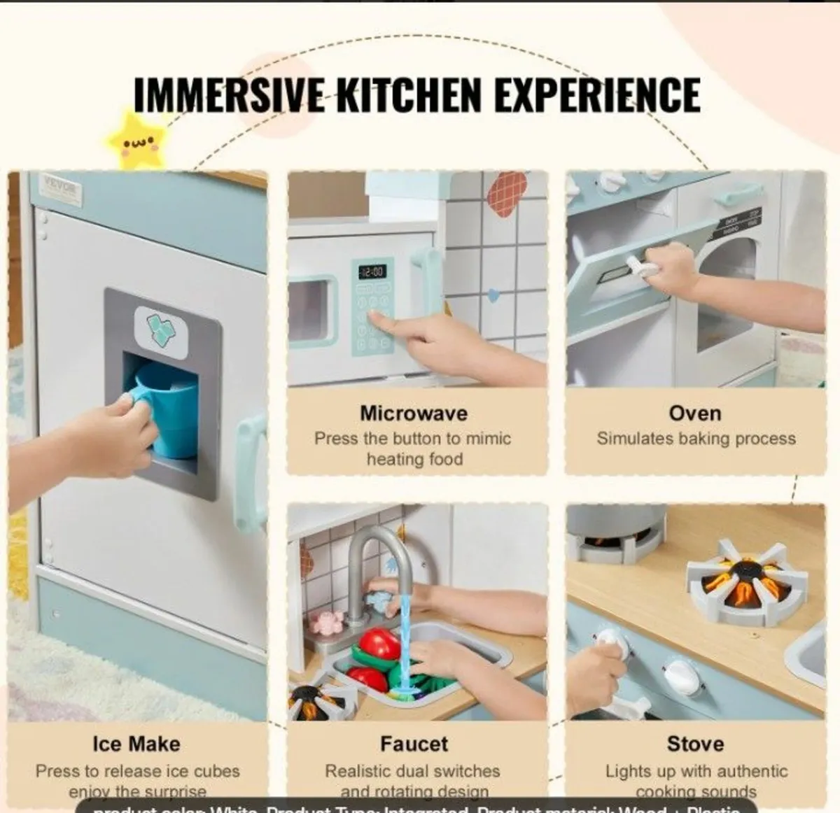 Kids Wooden Play Kitchen - Image 2