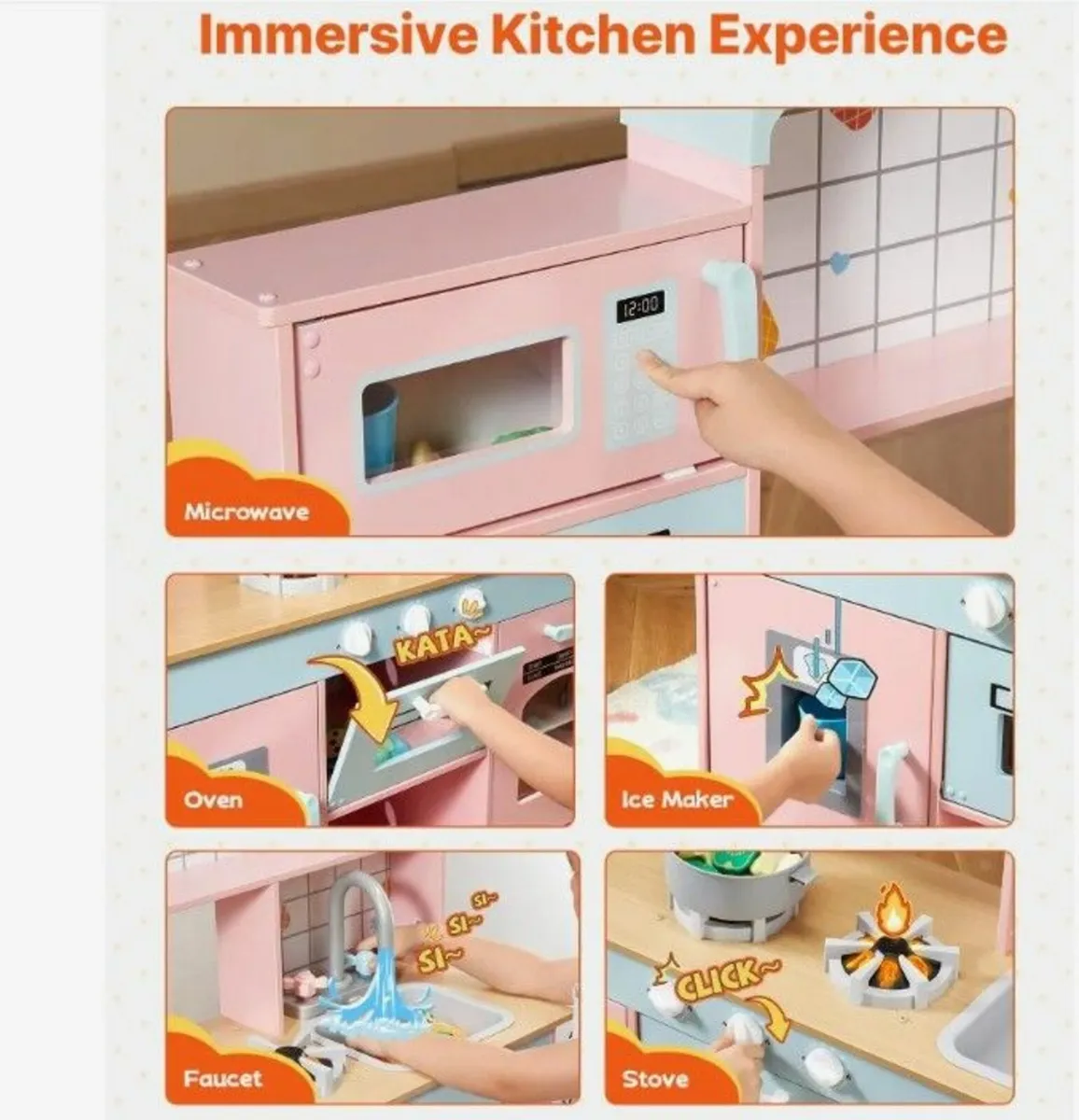 Kids Wooden Play Kitchen - Image 4