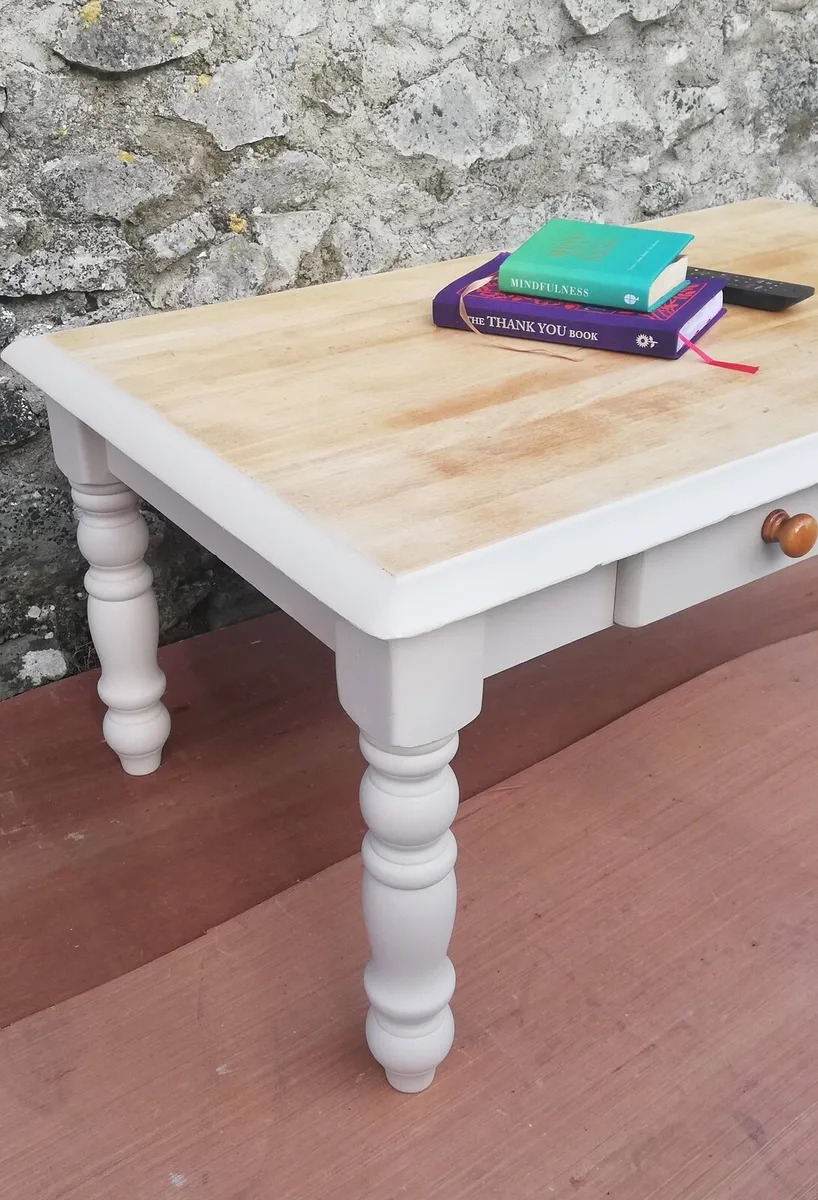 Newly restyled solid wood coffee table light cream - Image 3