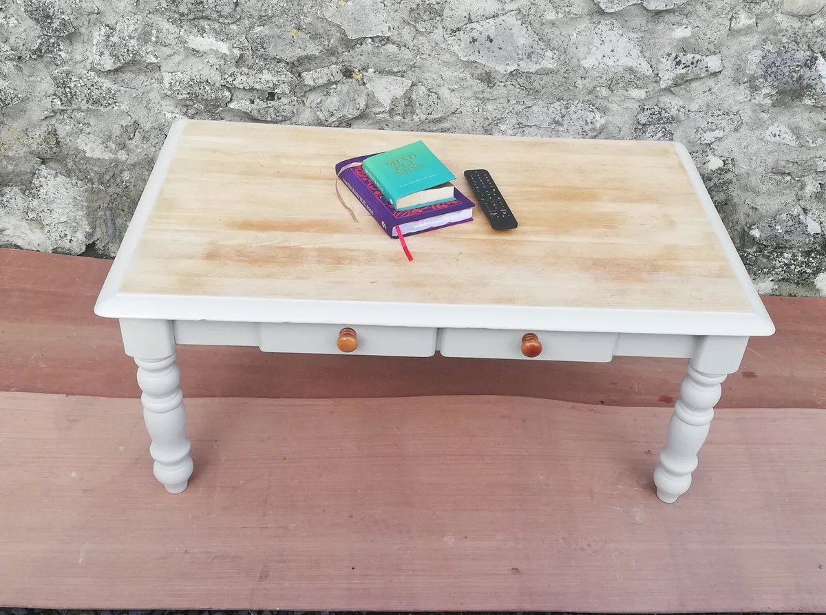 Newly restyled solid wood coffee table light cream - Image 1