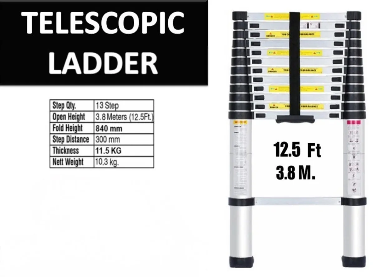 3.8m Metre Telescopic Ladder 12.5ft Extension NEW - Image 2