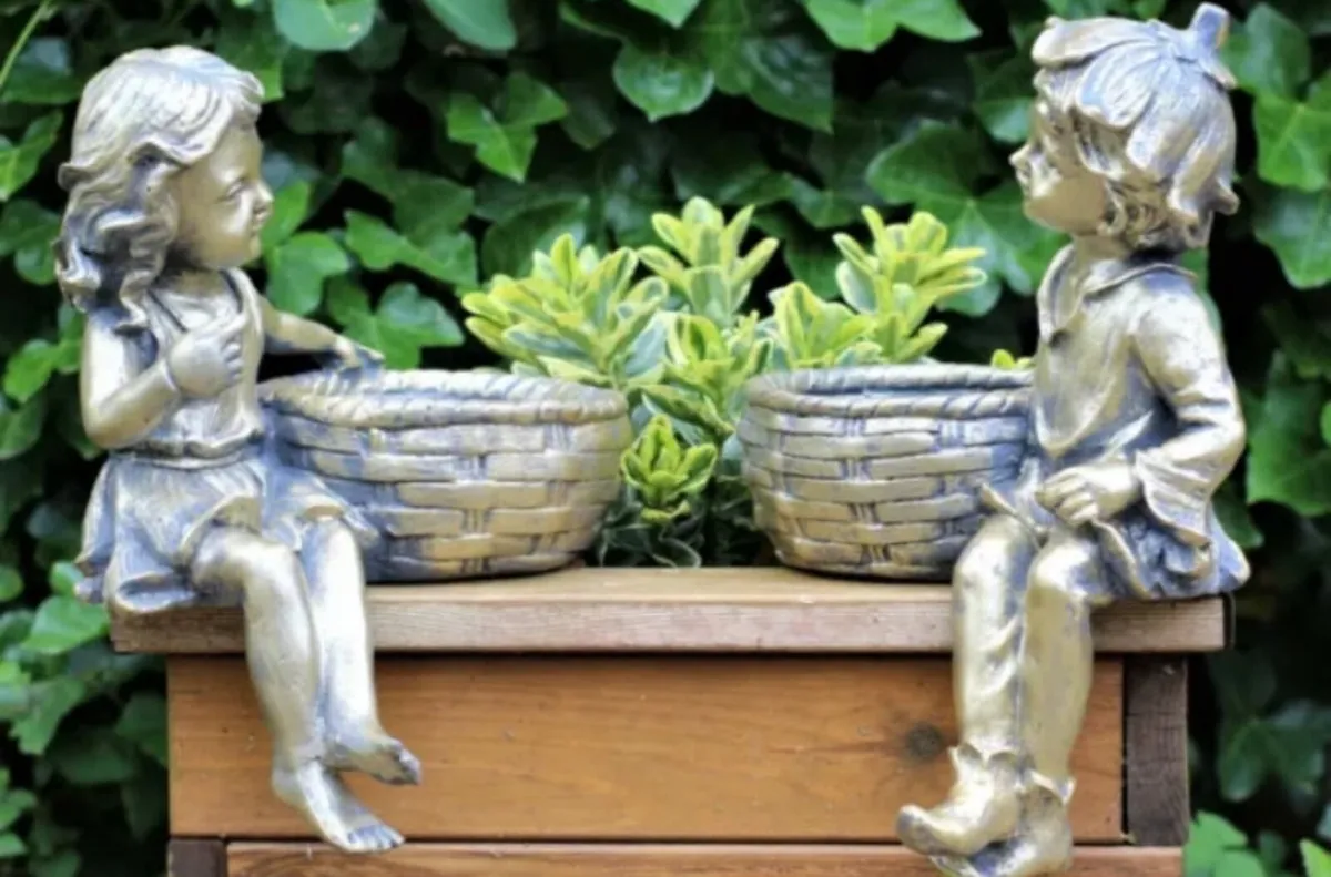 NEW Garden Ornament Boy & Girl Planters 12.5” High - Image 3