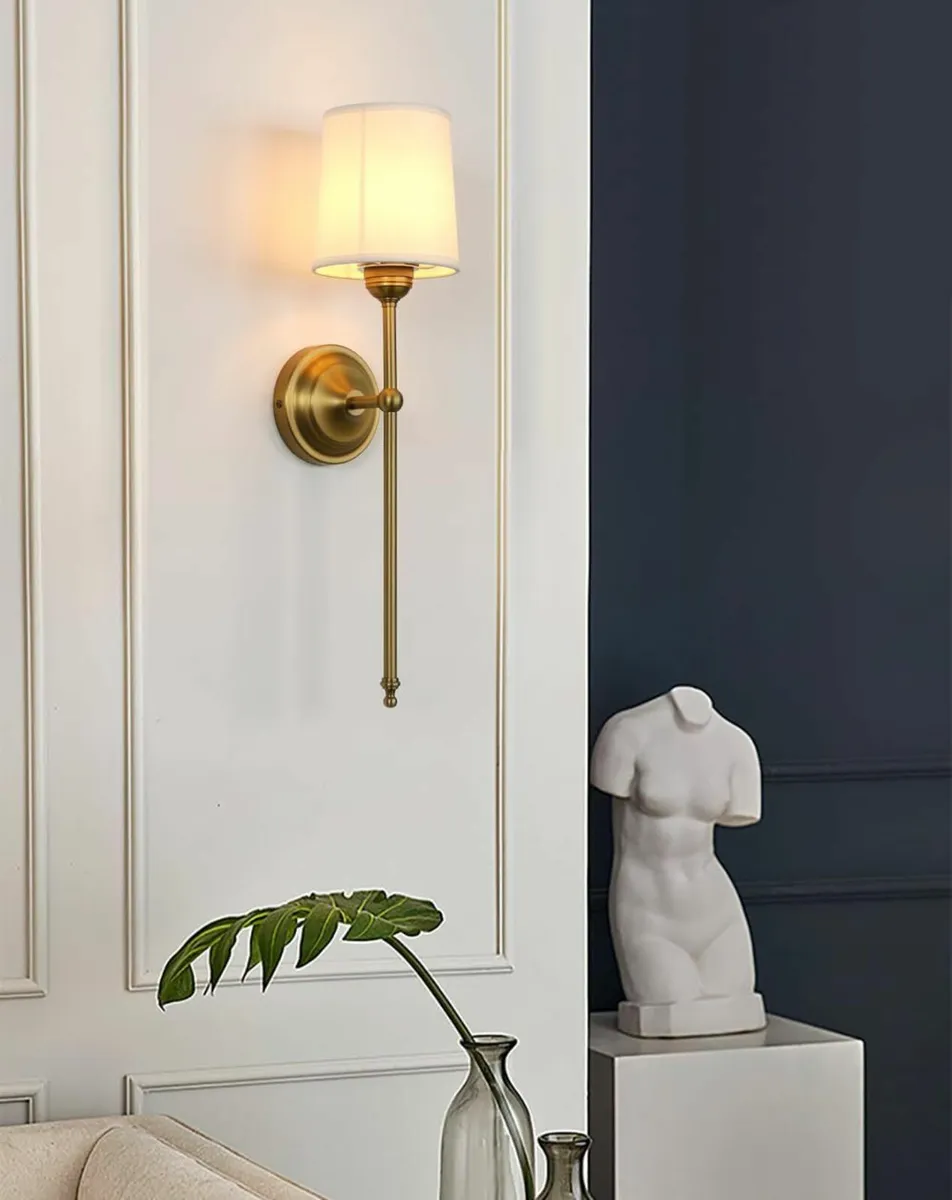 Antique Finish Wall Light Sconce Fixture White Fab - Image 3