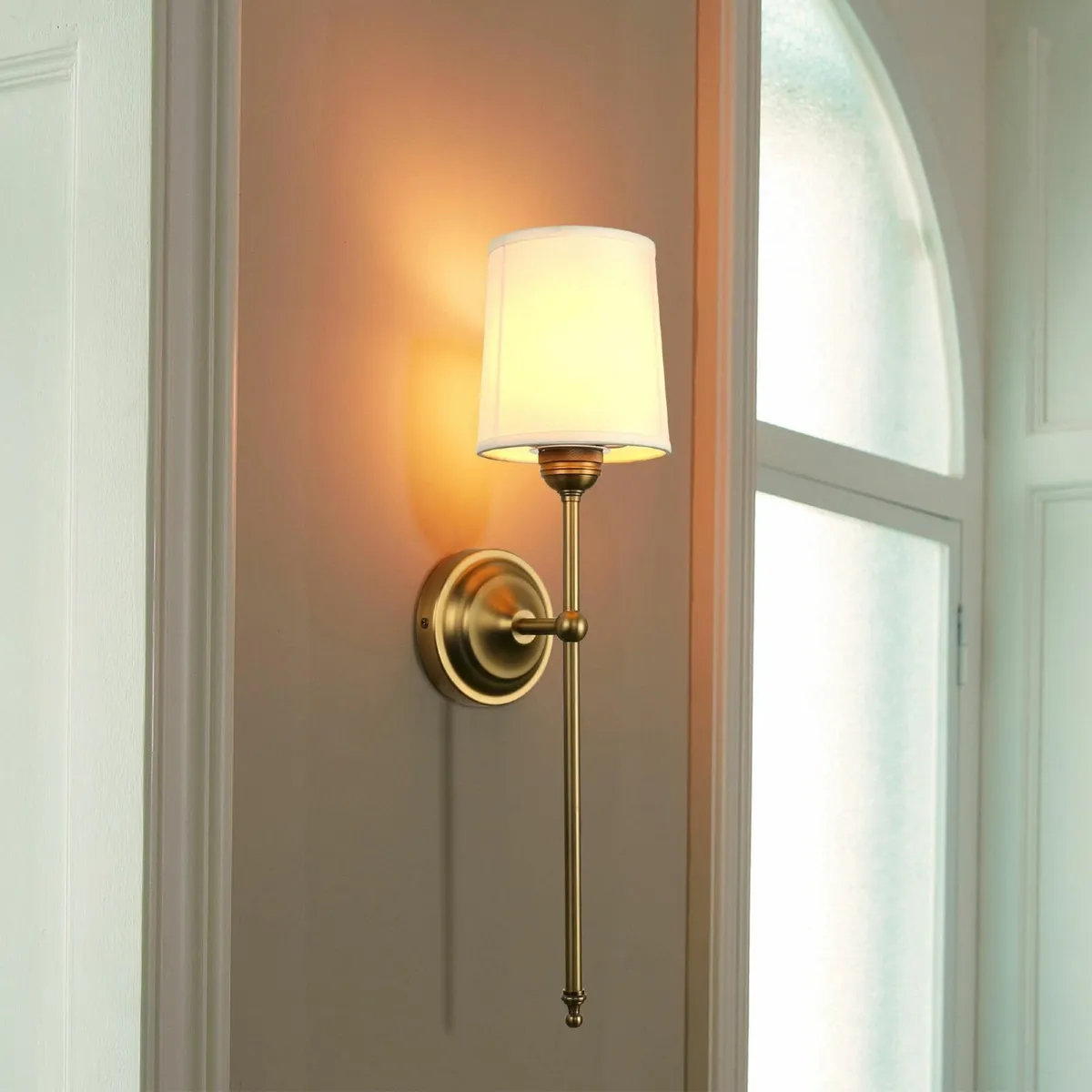 Antique Finish Wall Light Sconce Fixture White Fab - Image 4