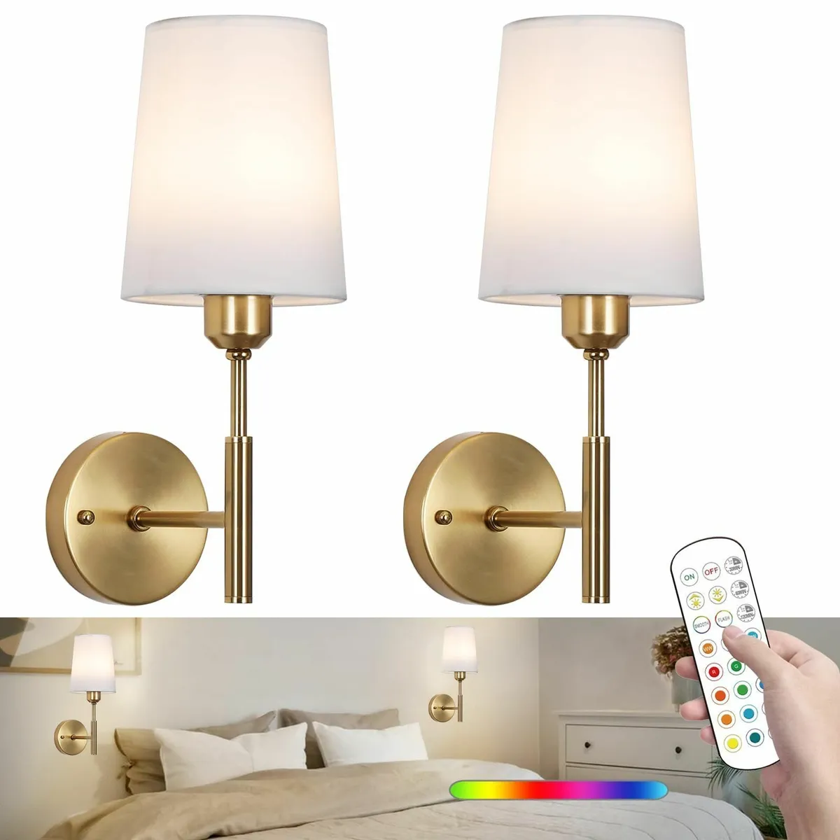 Battery Operated Wall Sconces Set of 2Rechargeable - Image 1