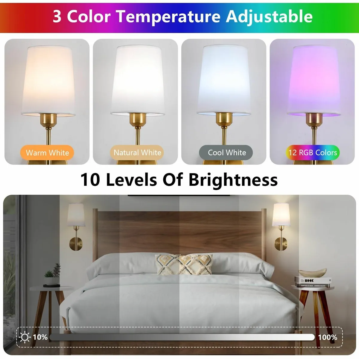 Battery Operated Wall Sconces Set of 2Rechargeable - Image 3