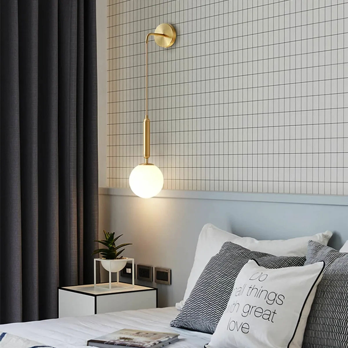 150mm White Glass Globe & Gold Metal Wall Sconces - Image 3