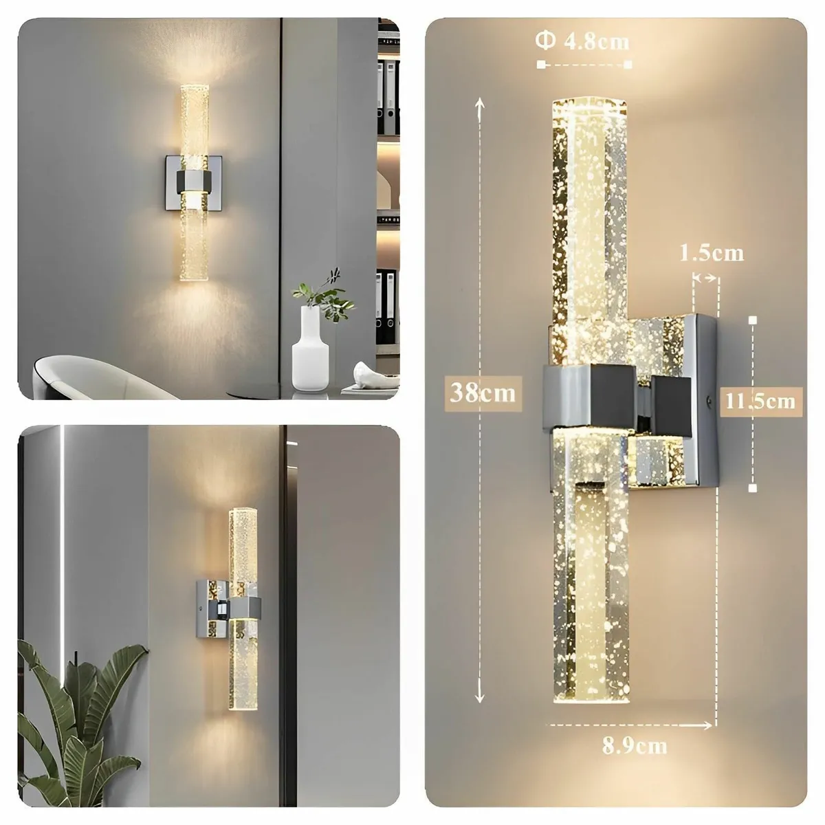 LED Wall Lights Crystal Light Shade Modern Tri-Col - Image 3