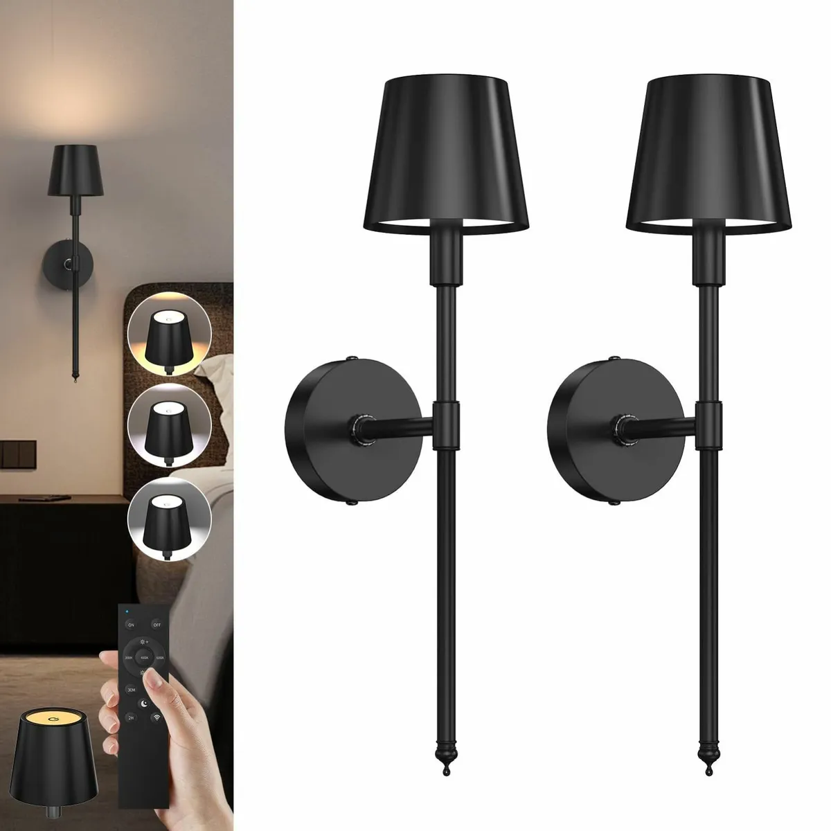 Wireless Wall Sconces Set of 2 Rechargeable Lights - Image 1