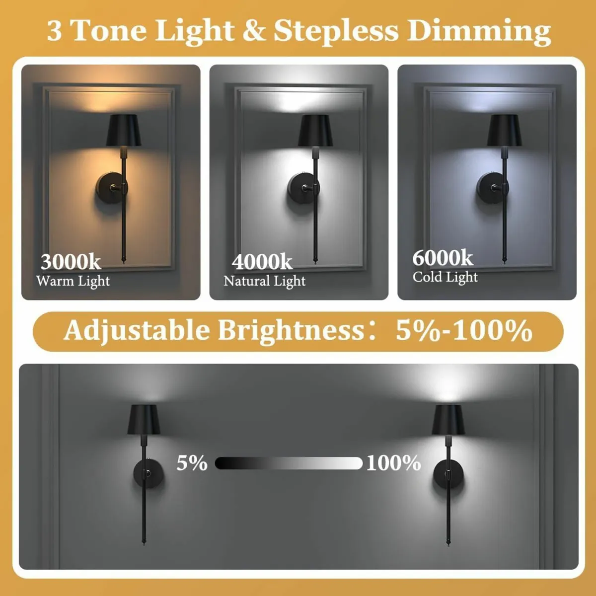 Wireless Wall Sconces Set of 2 Rechargeable Lights - Image 3