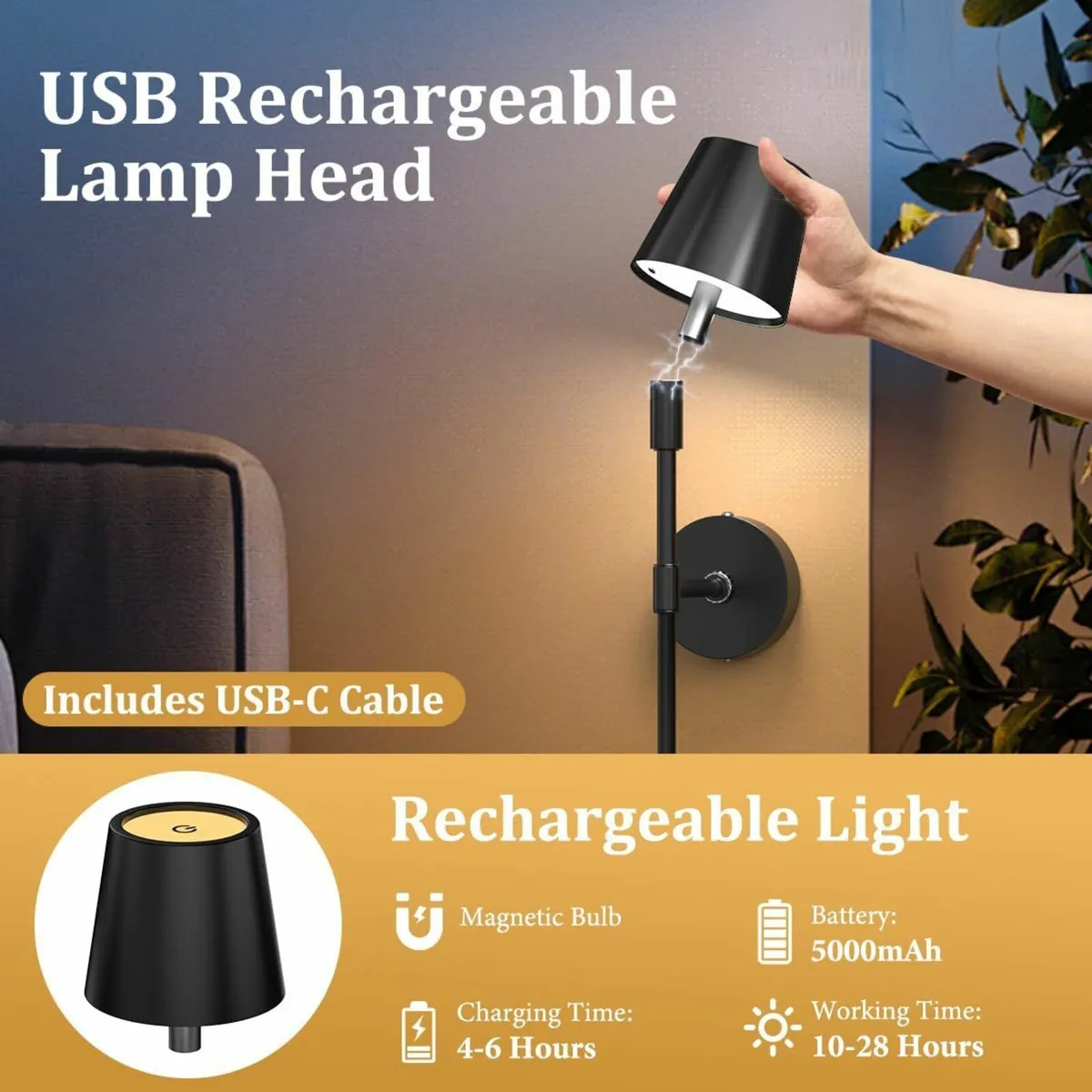 Wireless Wall Sconces Set of 2 Rechargeable Lights - Image 4