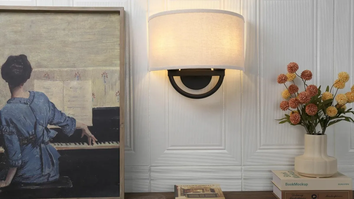 Industrial 2-Lights Wall Light Lamps Linen Fabric - Image 3