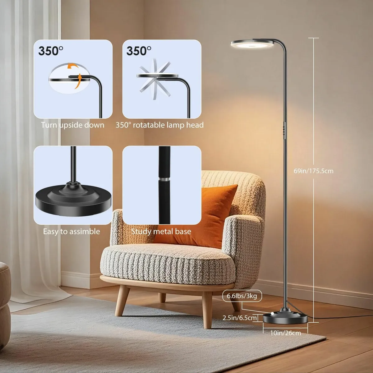 36W LED Floor Lamp Super Bright Standing Modern St - Image 3