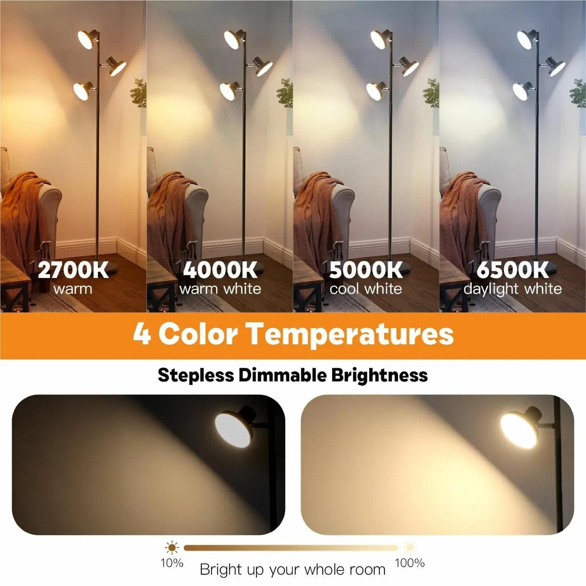 36W LED Tree Floor Lamp Modern Dimmable Standing R - Image 4
