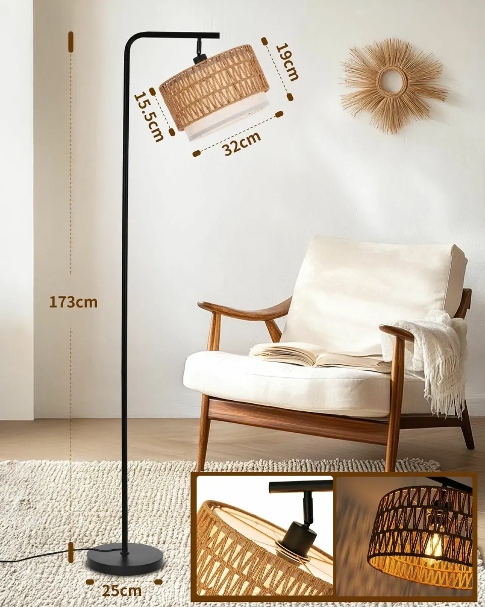 Rattan Floor Lamp Boho Lamps for Living Room & Fab - Image 3