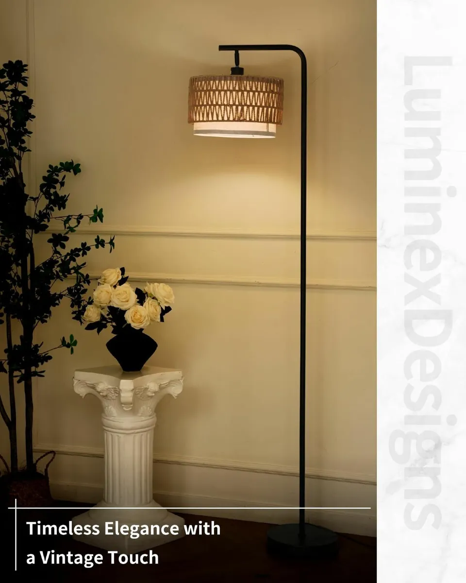 Rattan Floor Lamp Boho Lamps for Living Room & Fab - Image 4