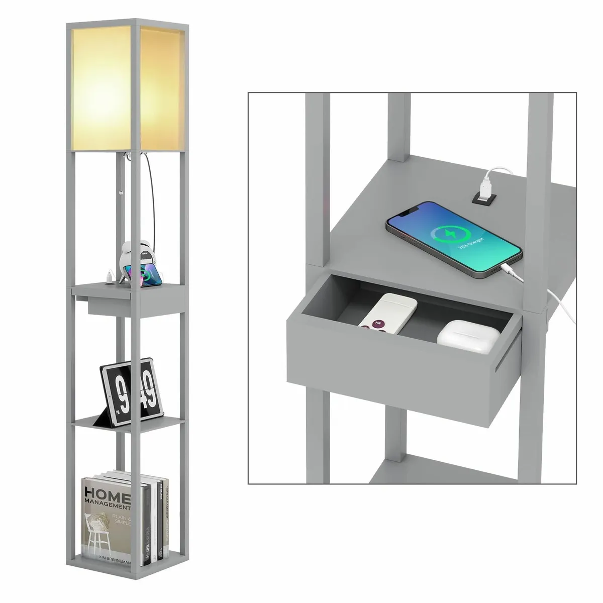 Floor Lamp Shelves 3 Tier Storage Standing LED Bul - Image 1