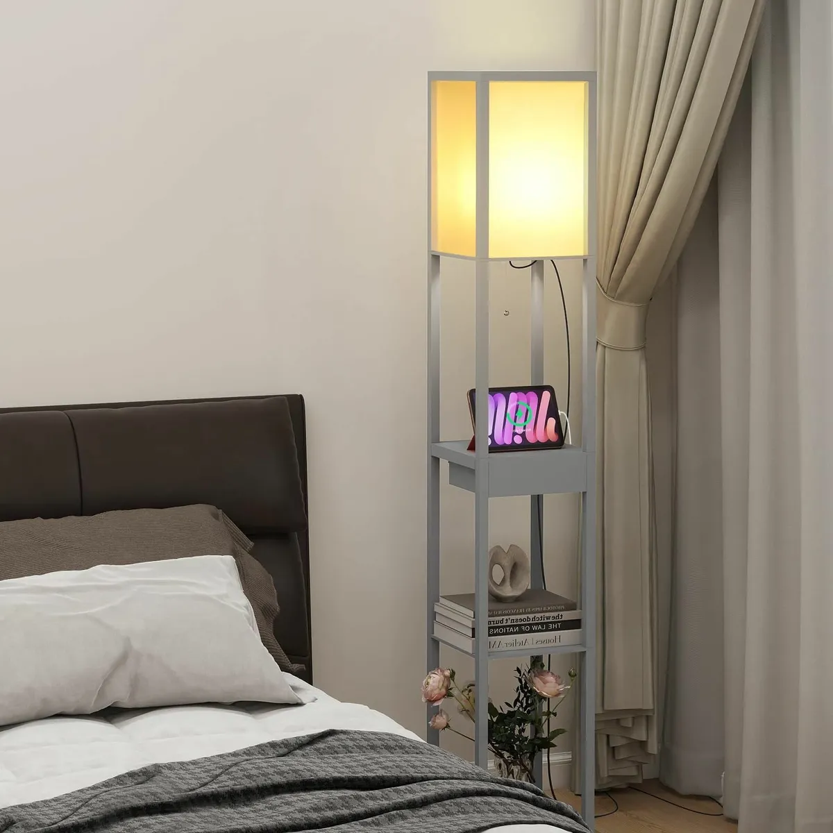 Floor Lamp Shelves 3 Tier Storage Standing LED Bul - Image 2