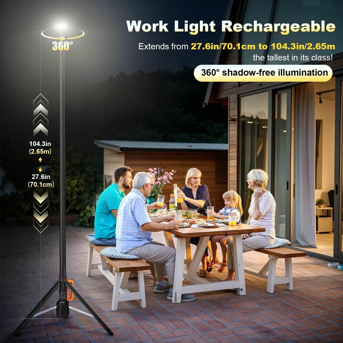 360° Rechargeable Work Light Stand & Remote 104in - Image 3