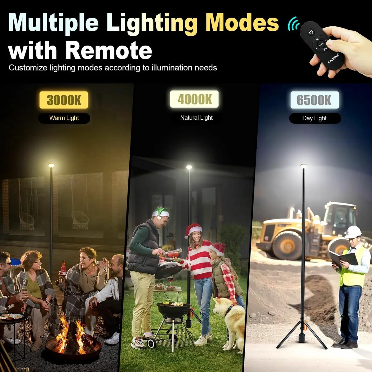 360° Rechargeable Work Light Stand & Remote 104in - Image 4
