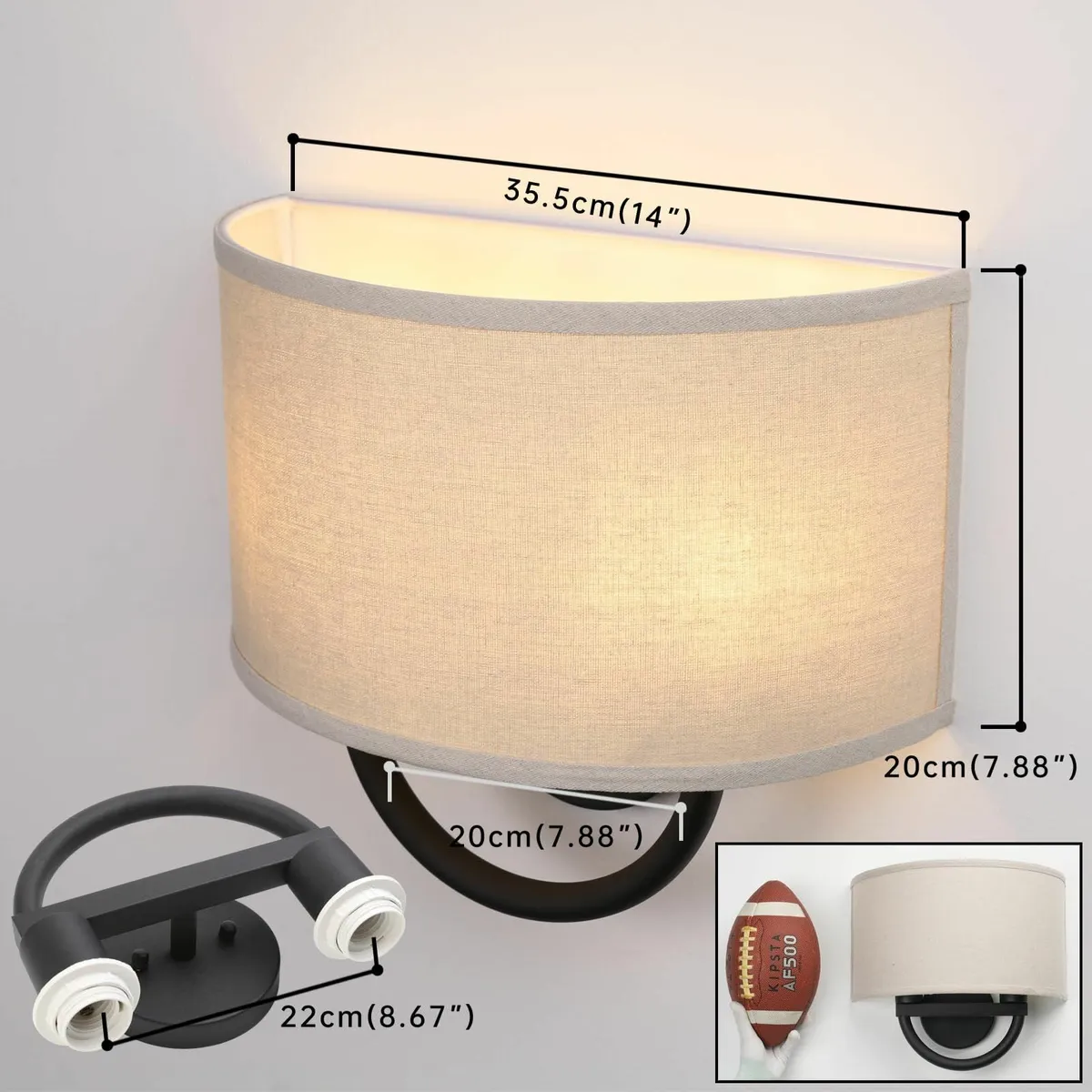 Industrial 2-Lights Wall Light Lamps Linen Fabric - Image 2