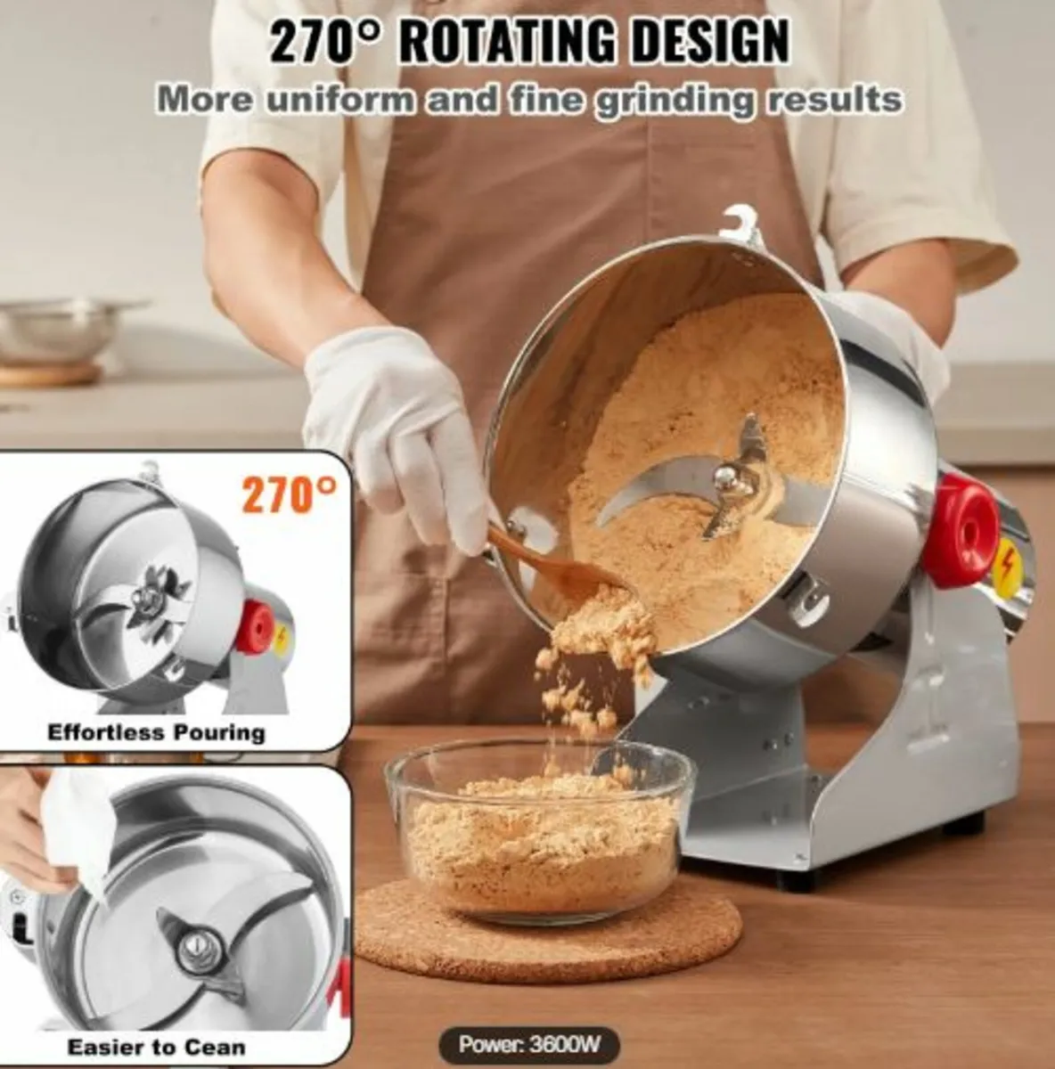2500g Electric Grain Mill Grinder,High Speed 3400w - Image 3