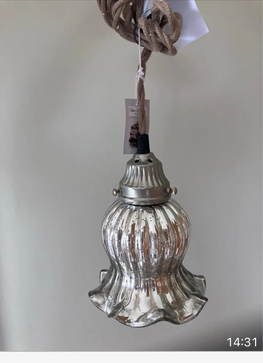 2x Silver Glass Antique Light Shades Handmade - Image 2