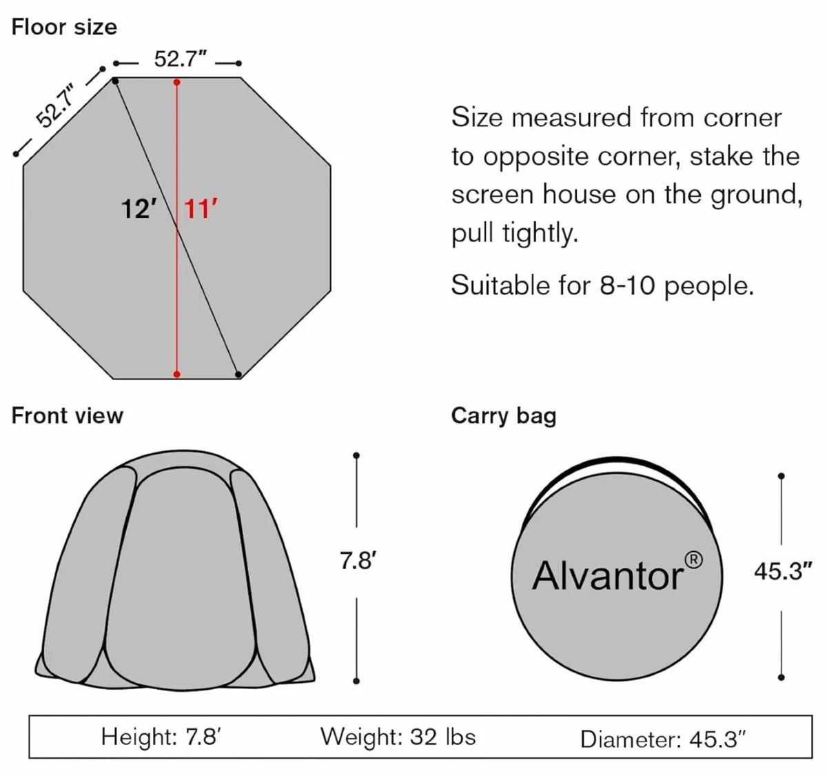 Alvantor Bubble Tent Pop Up Gazebo, 8-10 Person - Image 3