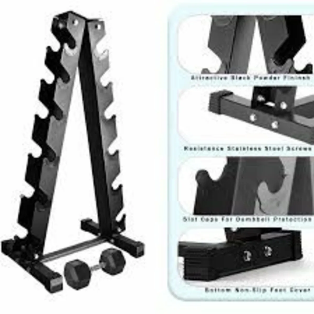 5kg to 17.5kg Hex Dumbbell set with Rack - Image 3