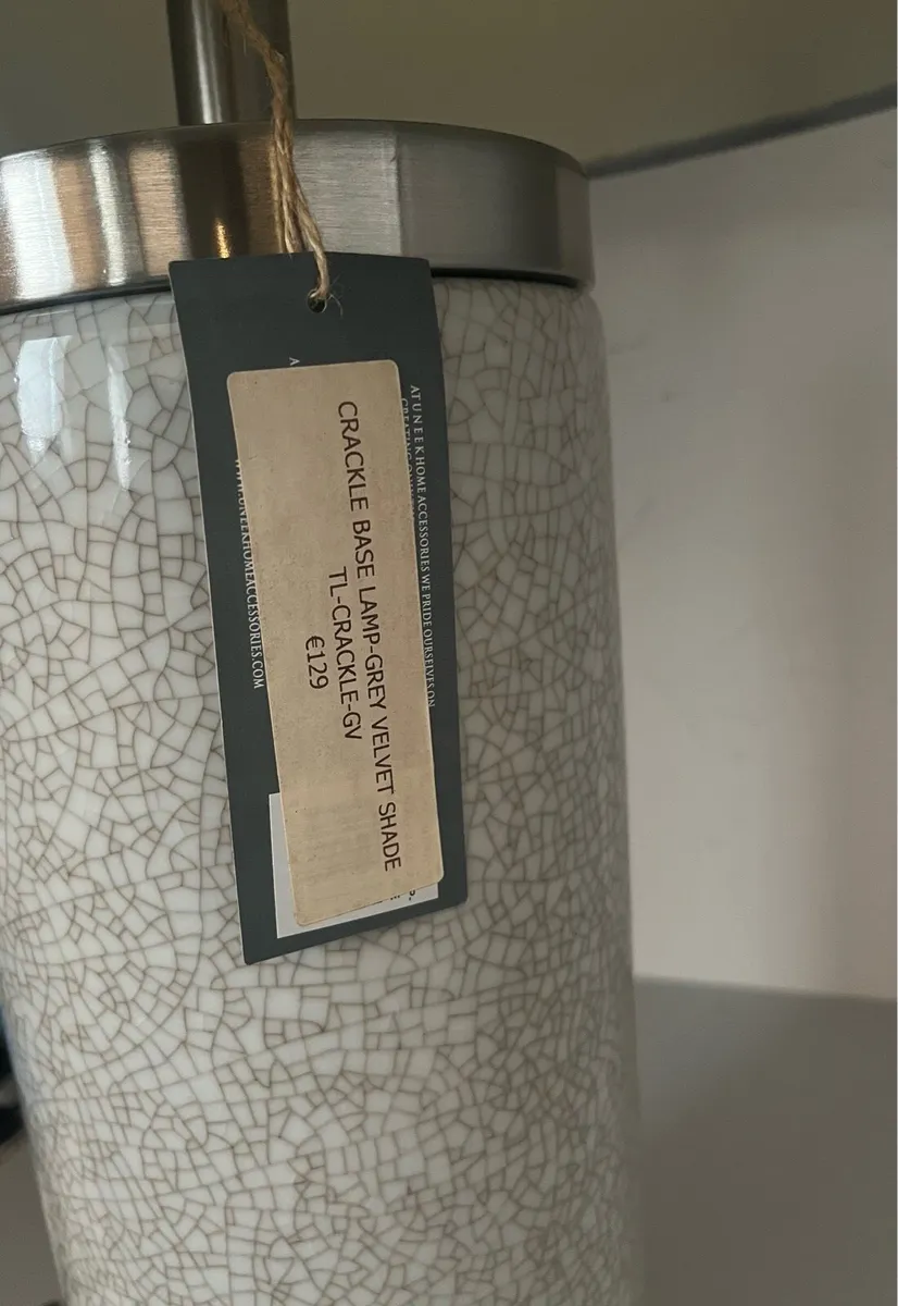 Crackle Base Lamp with Grey Velvet Shade - Image 3